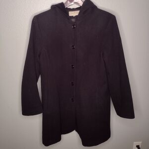 Vintage Albert Nipon Wool Velvet Hooded Coat Cape 12 Black Button Jacket